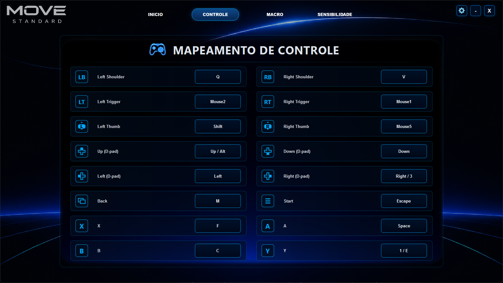Interface de controle Move Standard